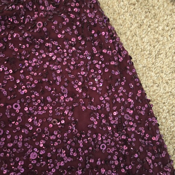 Sz 10 Adrianna Papell Scoop Back S/S Sequin Mesh Gown in Cabernet - Picture 9 of 11